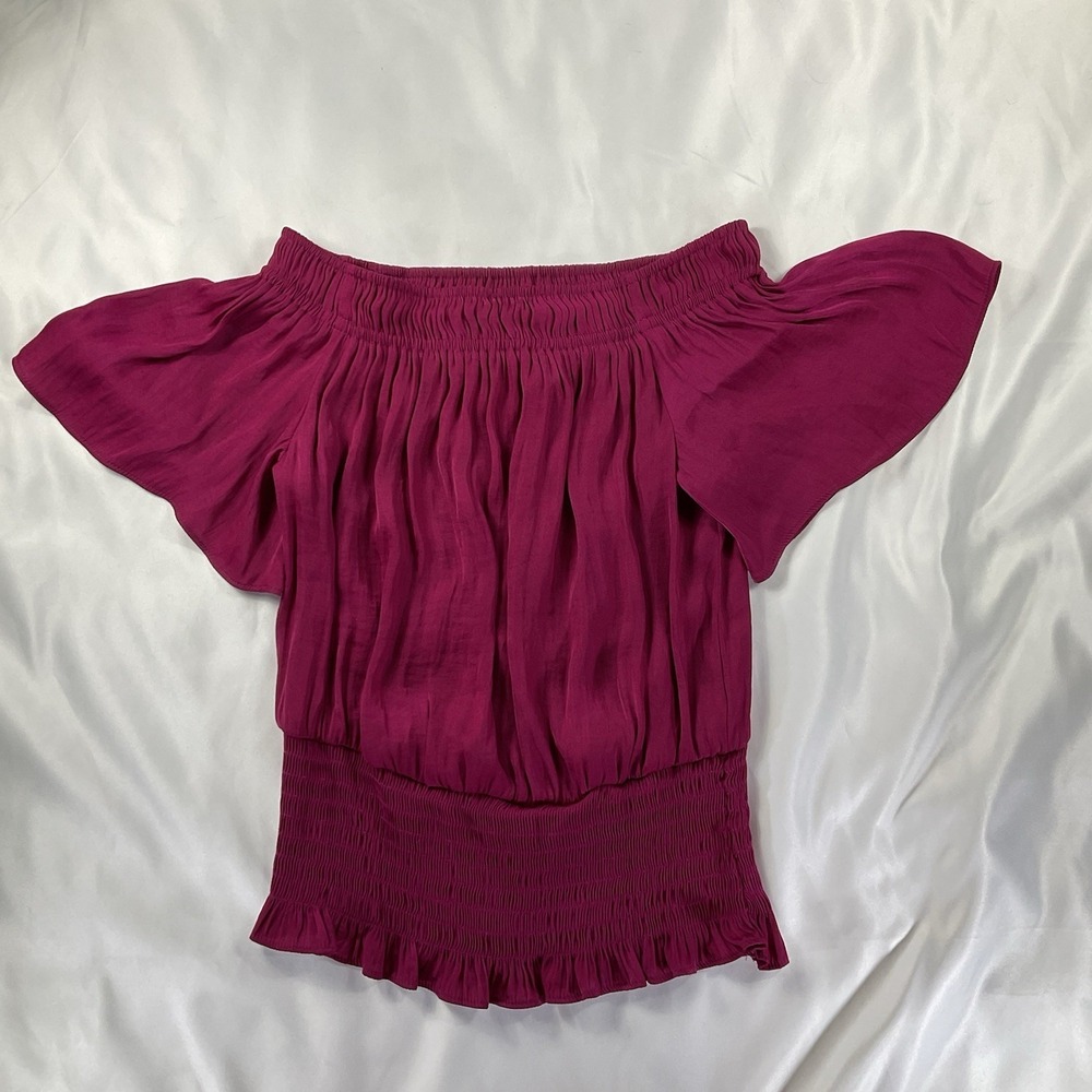 I.N.C International Concepts Size S Womens Cranberry Smocked Ruffled Blouse 70